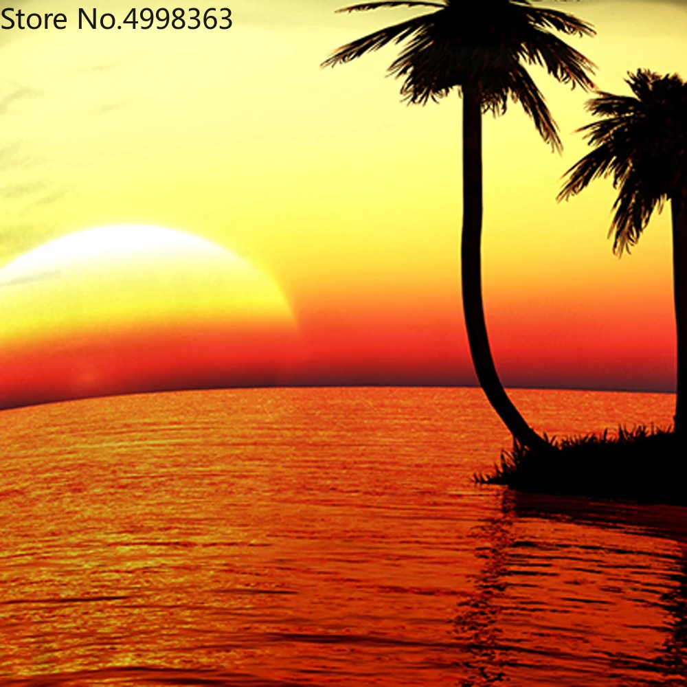 Тропический пляж остров Пальма дерево Золотое свечение микрофибра постельные