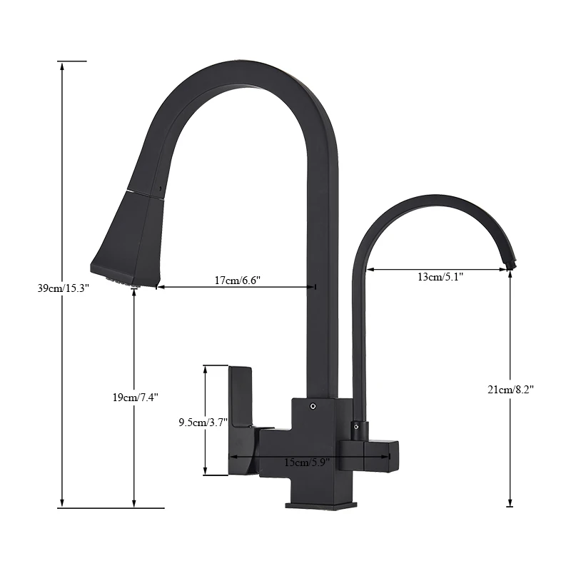 

SHBSHAIMY Black/Chrome Kitchen Faucet Faucet mixer Seven Letter Design 360 Degree Rotation Water Purification
