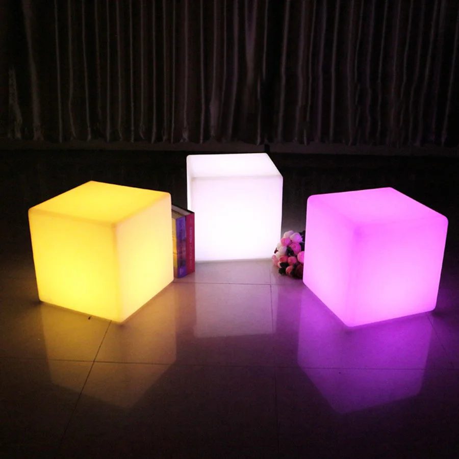 Creative 10/15/20cm LED Cube Light Outdoor Waterproof Seat Chair Garden Remote 16 Colors Bar KTV Pool Glowing Night Lights | Лампы и