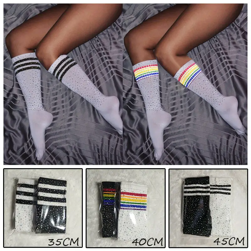 Женские полосатые носки с блестками длинные футбольные выше колена одежда для