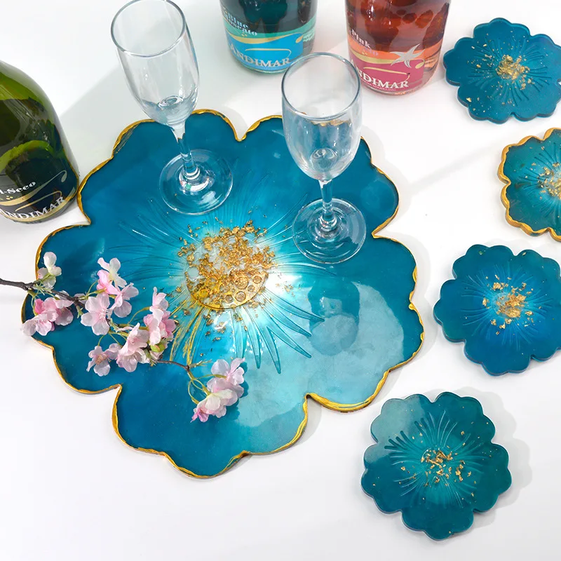 

6PCS Flower Coaster Resin Mold Tea Tray Fruit Plate Cup Mat Silicone Mold For Epoxy Resin DIY Resin Crafts Home Table Decoration