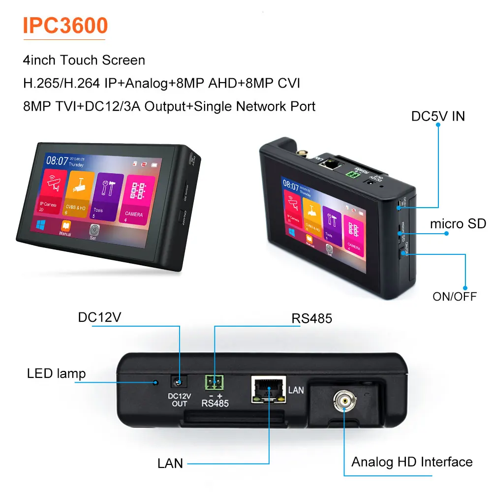 4 дюйма 4 к H265 IP камера тестер 8MP AHD TVI CVI CVBS CCTV тестер монитор с PTZ контроль Быстрый ONVIF IPC тестер с портом POE