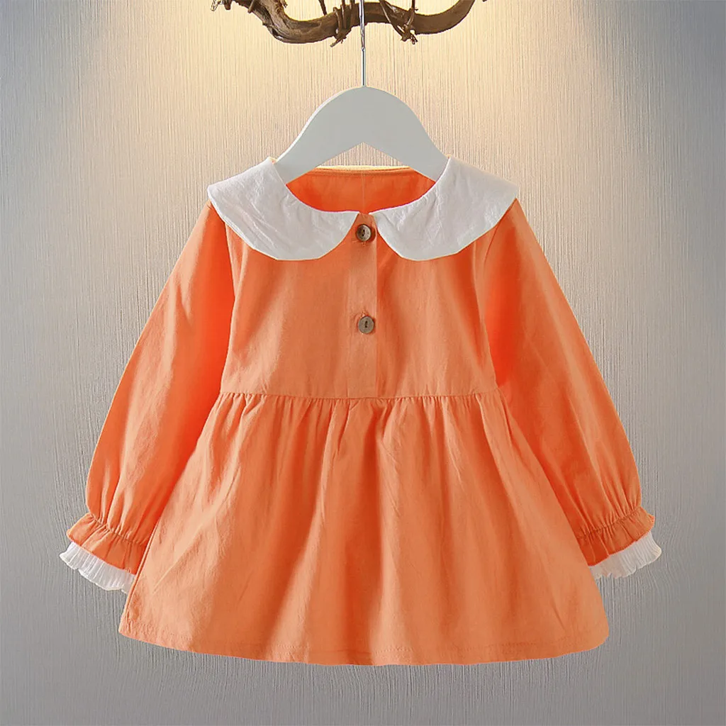 Платье для девочек с длинными рукавами однотонное отворотами на пуговицах