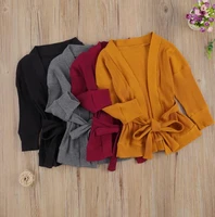 2020 new winter toddler girls classic cardigans long sleeve lace up waist combed cotton knit sweater coats with belt