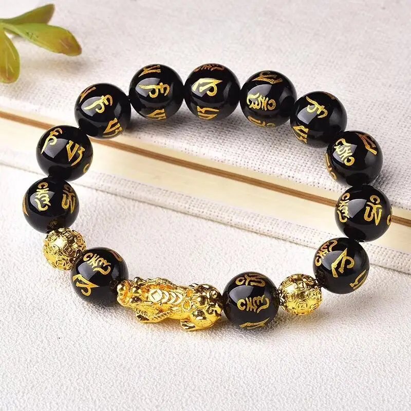 Прямая поставка браслеты из черного натурального кристалла бусины шести слов с