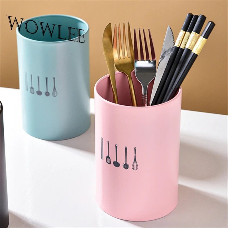 

304 Stainless Steel Cutlery Holder Drainer Rack Home Kitchen Round Chopsticks Storage Tube Spoon Fork Organizer Shelf