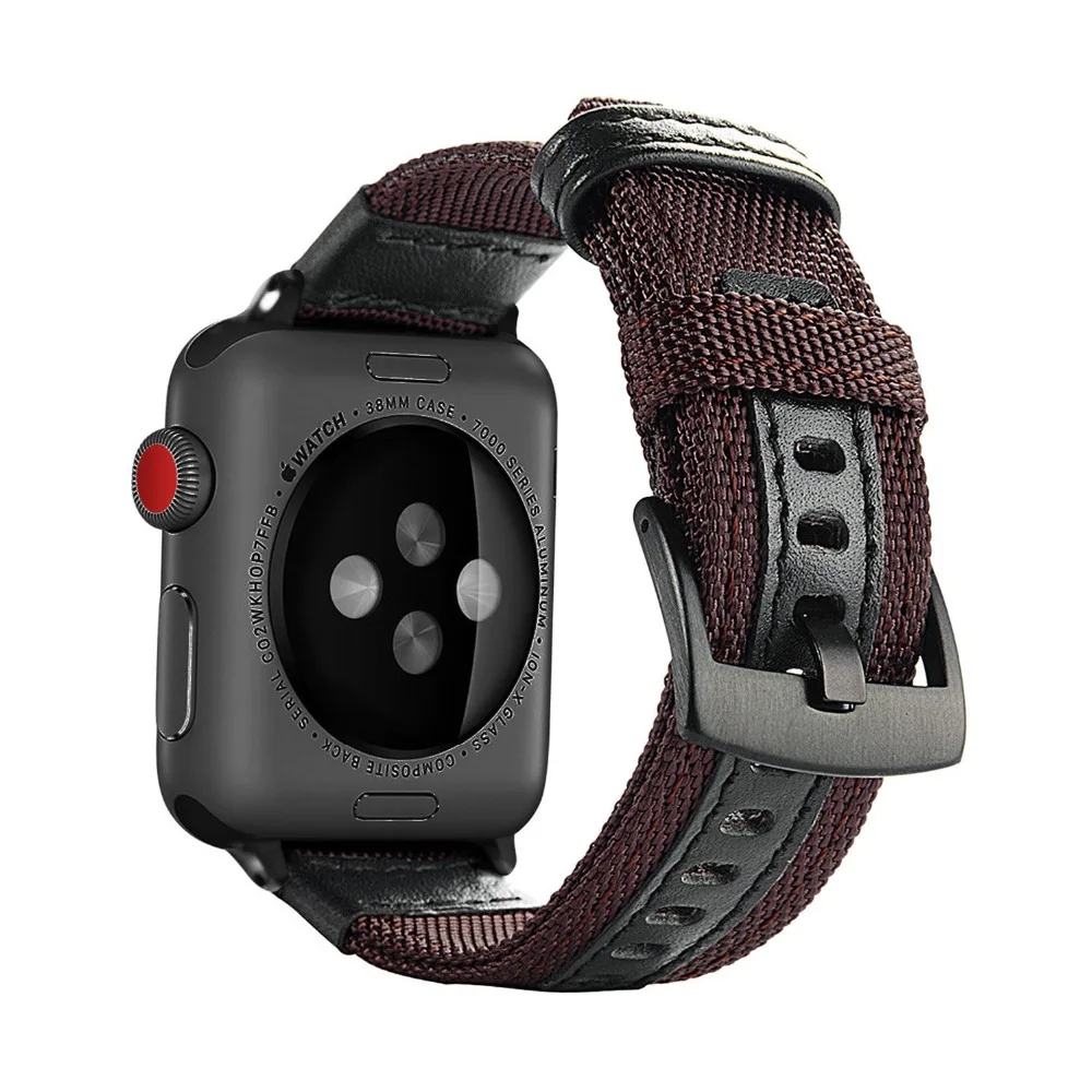 Нейлон+ кожаный ремешок для apple watch 3/2/1 42 мм/38 мм Наручные Классические прочная ткань металлической пряжкой браслет ремешок для часов