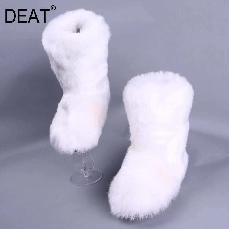 [DEAT] Round Toe Fur Spliced Personality Casual Velvet Shoes Women Short Snow Boots New Spring Autumn Fashion Tide 10E216