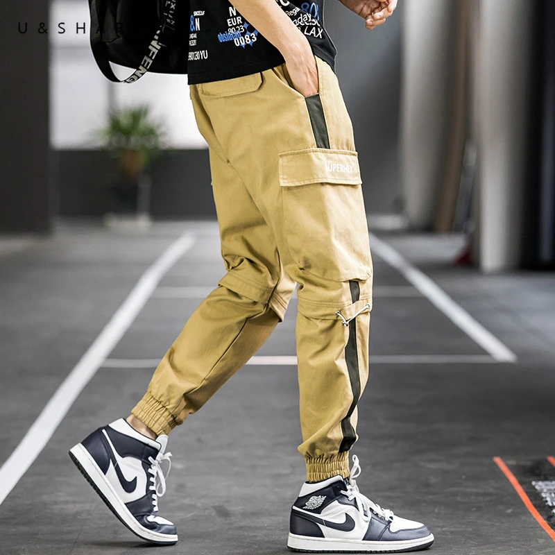 U & SHARK/Новое поступление мужские Модные брюки карго с несколькими карманами