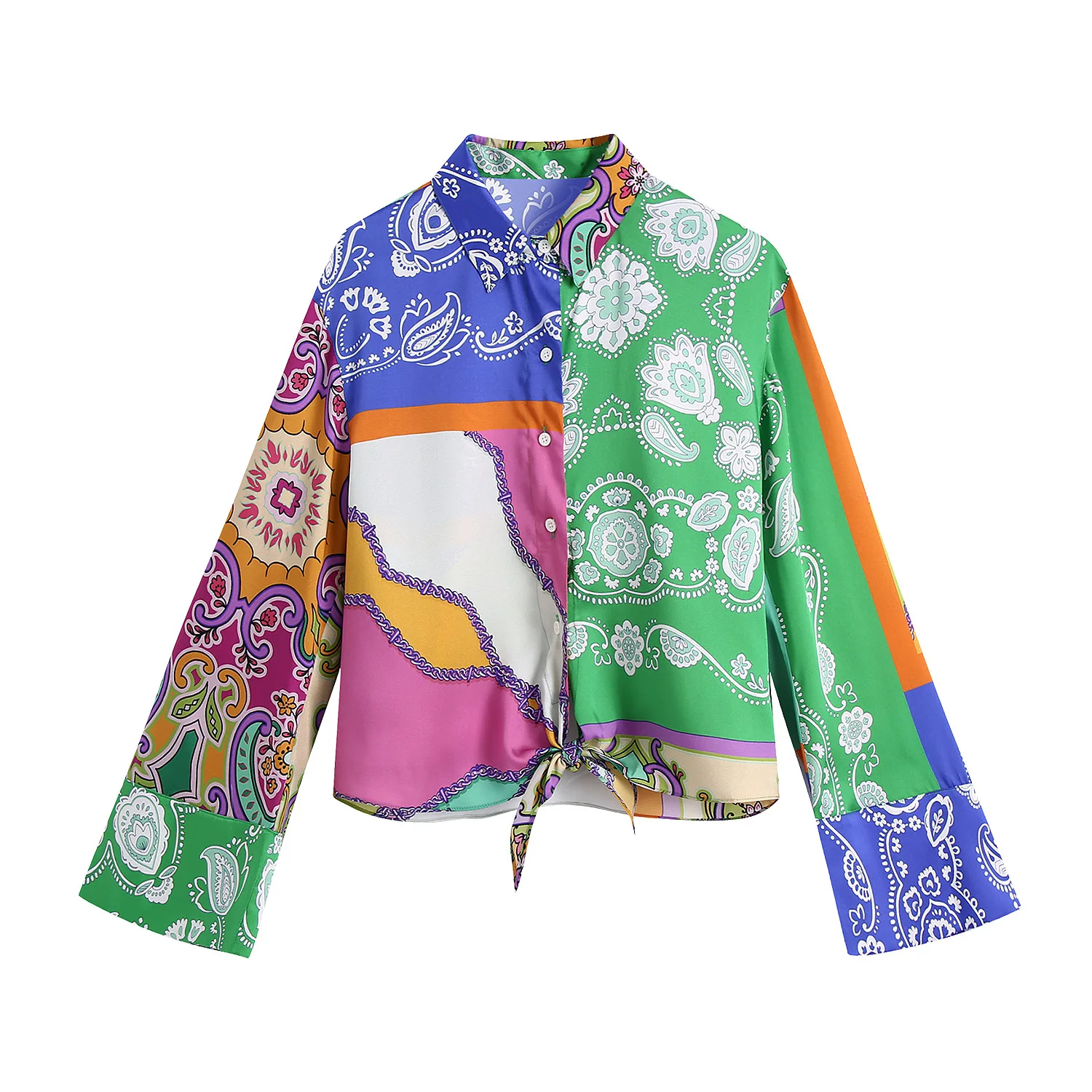 

Women's Ethnic Bowknot Stitching Cloth Shirt Knot Decorated Printing Half Skirt Casual Shorts Beach Suit