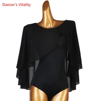 latin dance body suit chiffon top mesh sleeves performance clothes custom adult child ballroom dancing competition clothing