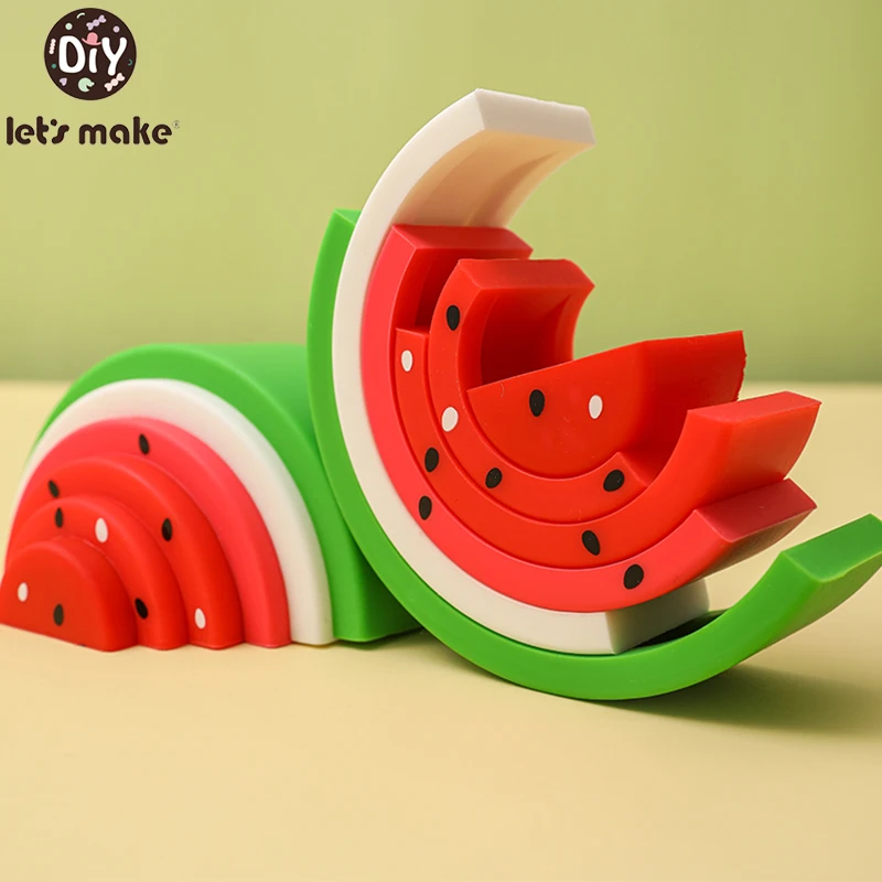 

Montessori Watermelon Building Block Baby Food Grade Silicone Toy Creative Stacking Balance Game Educational Toy For Kids Gift