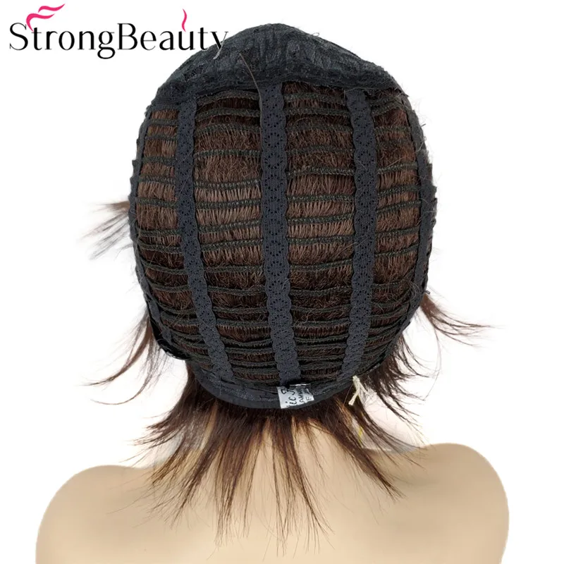 StrongBeauty короткие прямые парики натуральные волосы женские синтетические парики слоистые стриженные волосы парики
