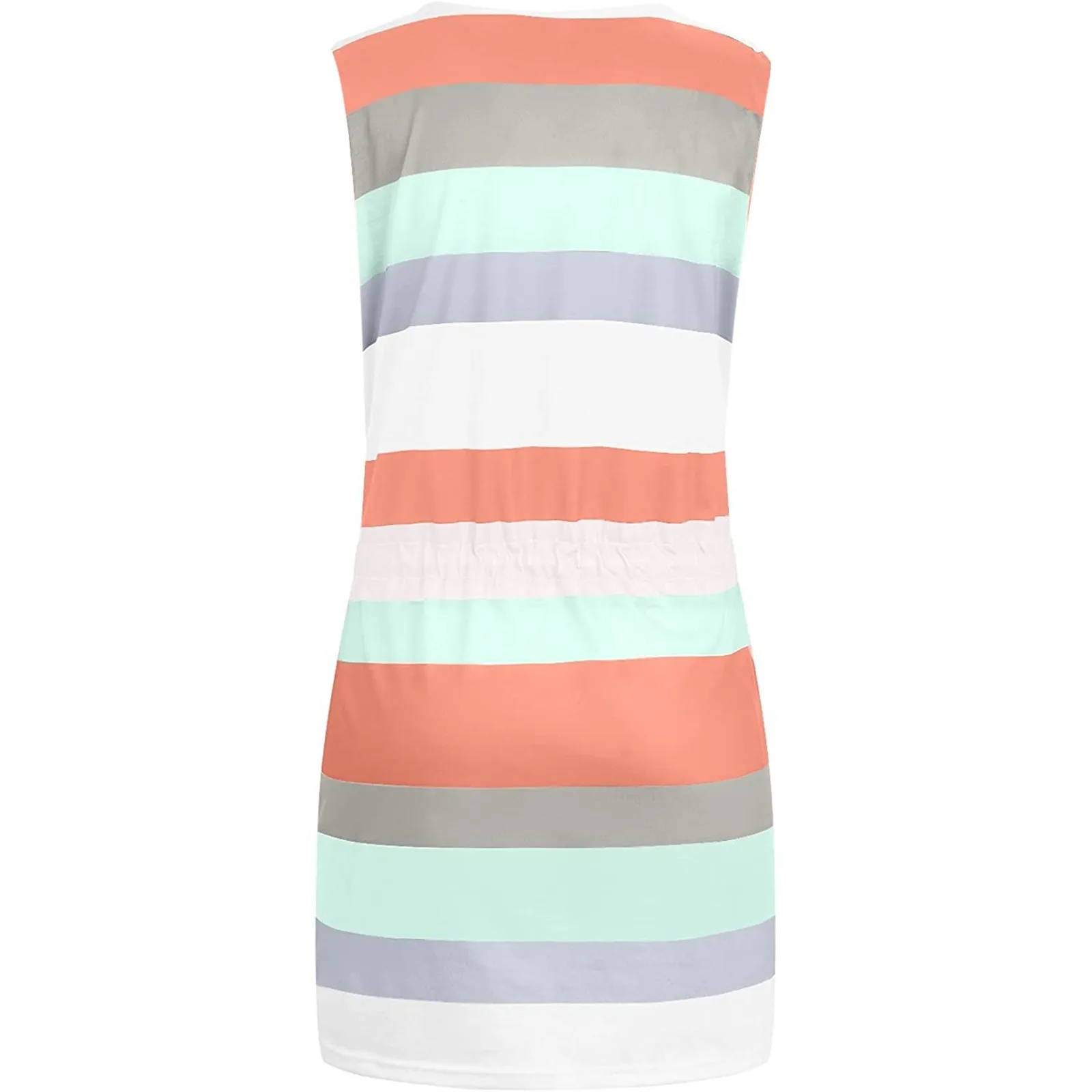 

Mini Sexy Dress 2021 Fashion Stripe Drawstring Dress Summer Loose Sleeveless Dress Women's Comfortable Casual Outfits Wear#B
