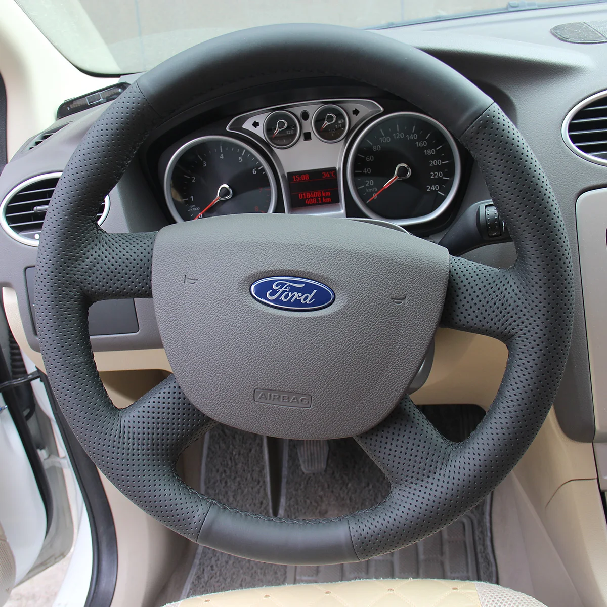 PONSNY Чехлы рулевого колеса автомобиля из искусственной кожи чехол для Ford Focus 4 спиц