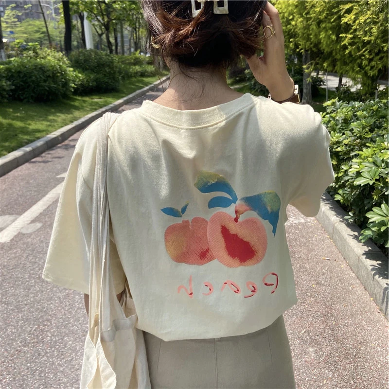 2020 Spring Summer Women Cartoon T-shirt Graphic Peach Print Short Sleeve Tees Multi-design harajuku Tops