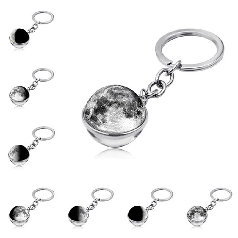 

Moon Phase Image Keychain Planet Nebula Space Keyrings Galaxy Universe Moon Earth Sun Mars Solar System Double Sided Glass Ball