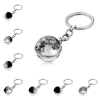 moon phase image keychain planet nebula space keyrings galaxy universe moon earth sun mars solar system double sided glass ball