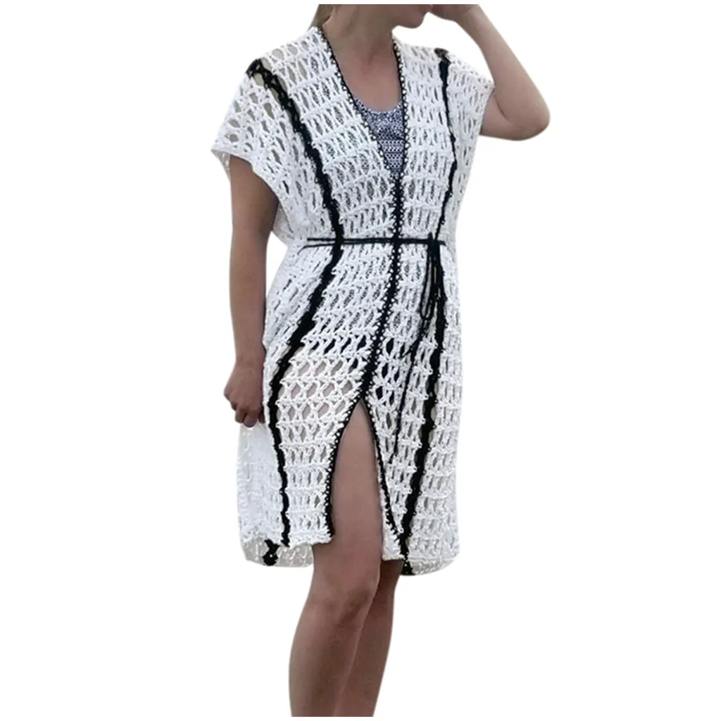 Летнее сексуальное черное кружевное вязаное крючком пляжное платье женский