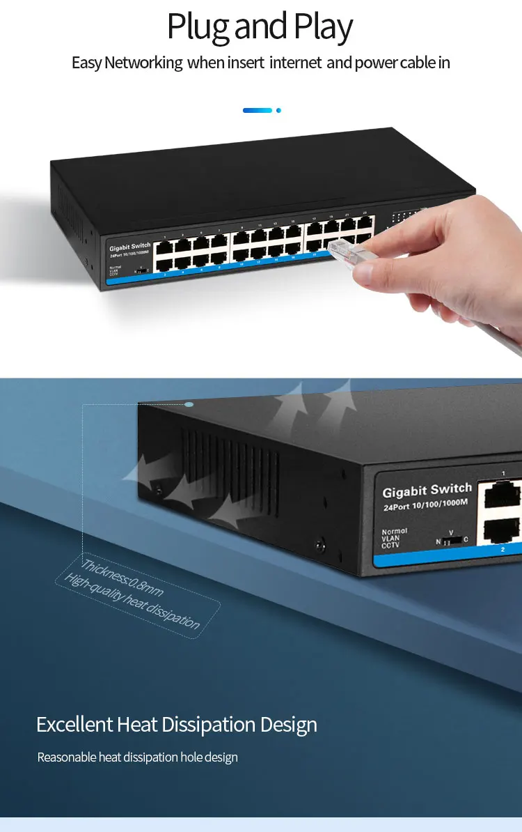 24 порта RJ45 Lan коммутатор Ethernet Gigbit коммутатор с 24 RJ45 порт gigabit коммутатор для ip-камеры ap беспроводной