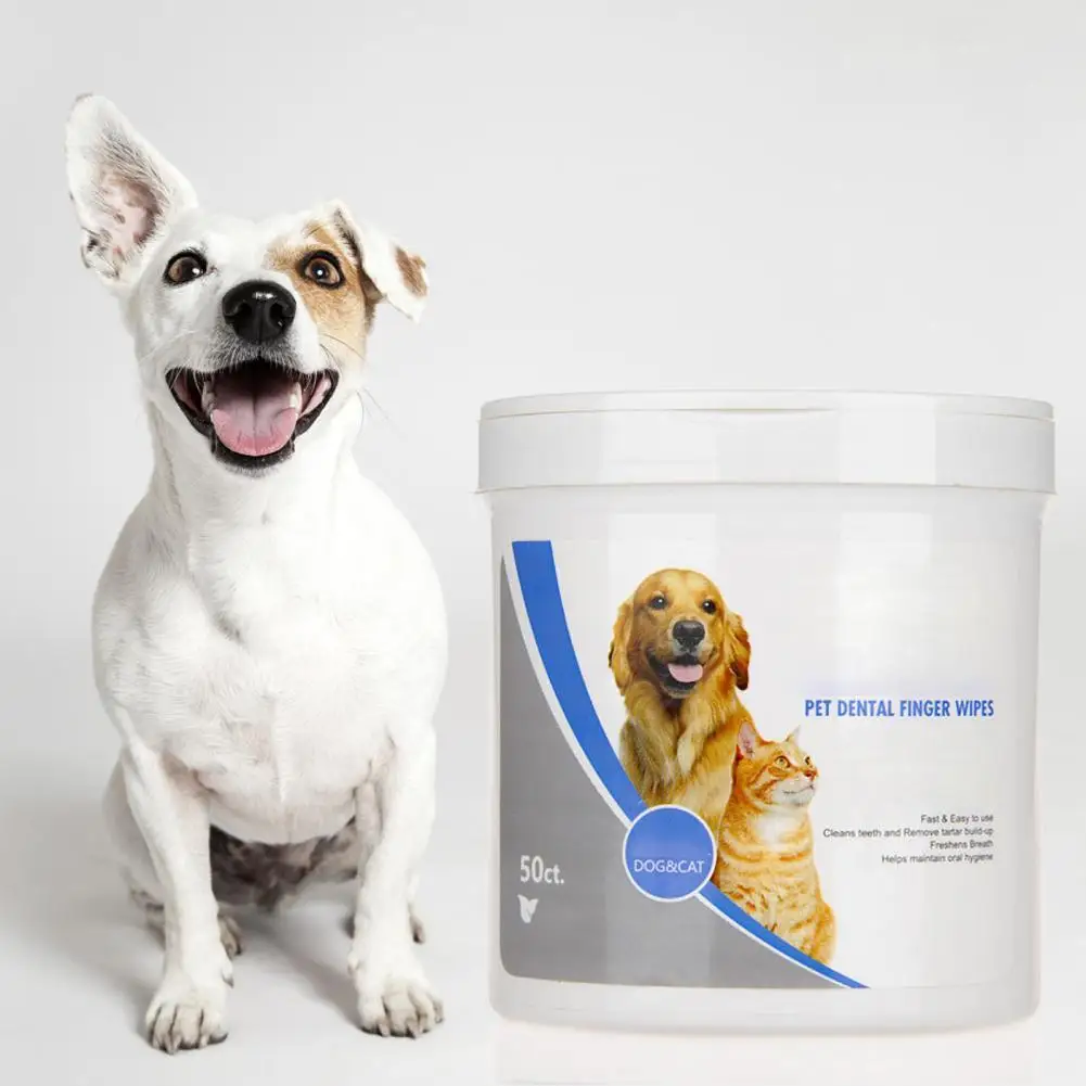 

50 шт./кор. кота собаки щенка Стоматологическая ирригатор для полости рта чистка зубов Уход влажные салфетки для домашних животных Товары дл...
