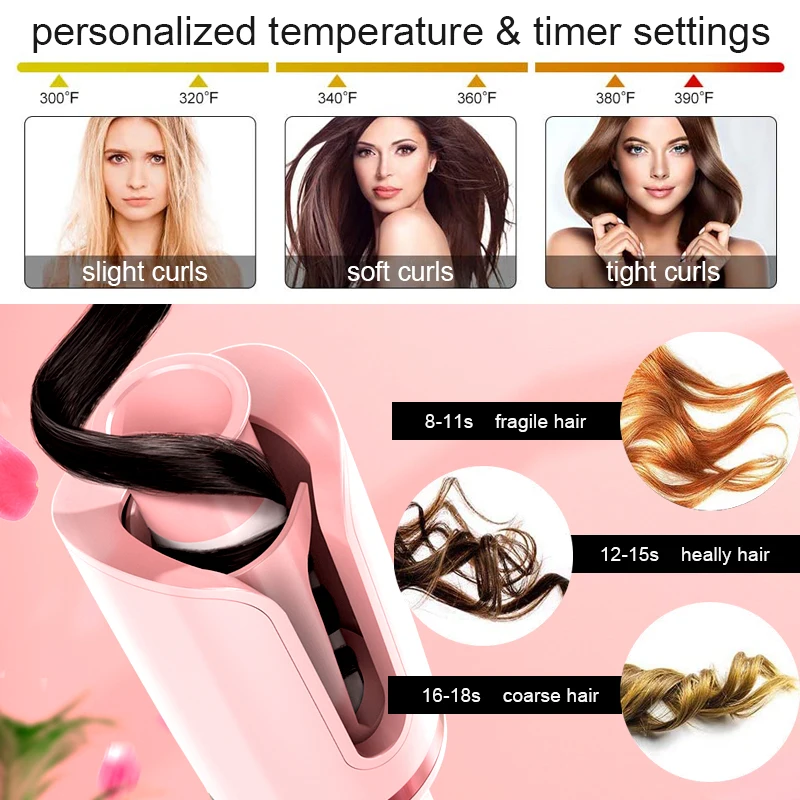 

Hair Curler Automatic Curling Iron Ceramic Spiral Long-Lasting Styling Temperature Wave Care Electric