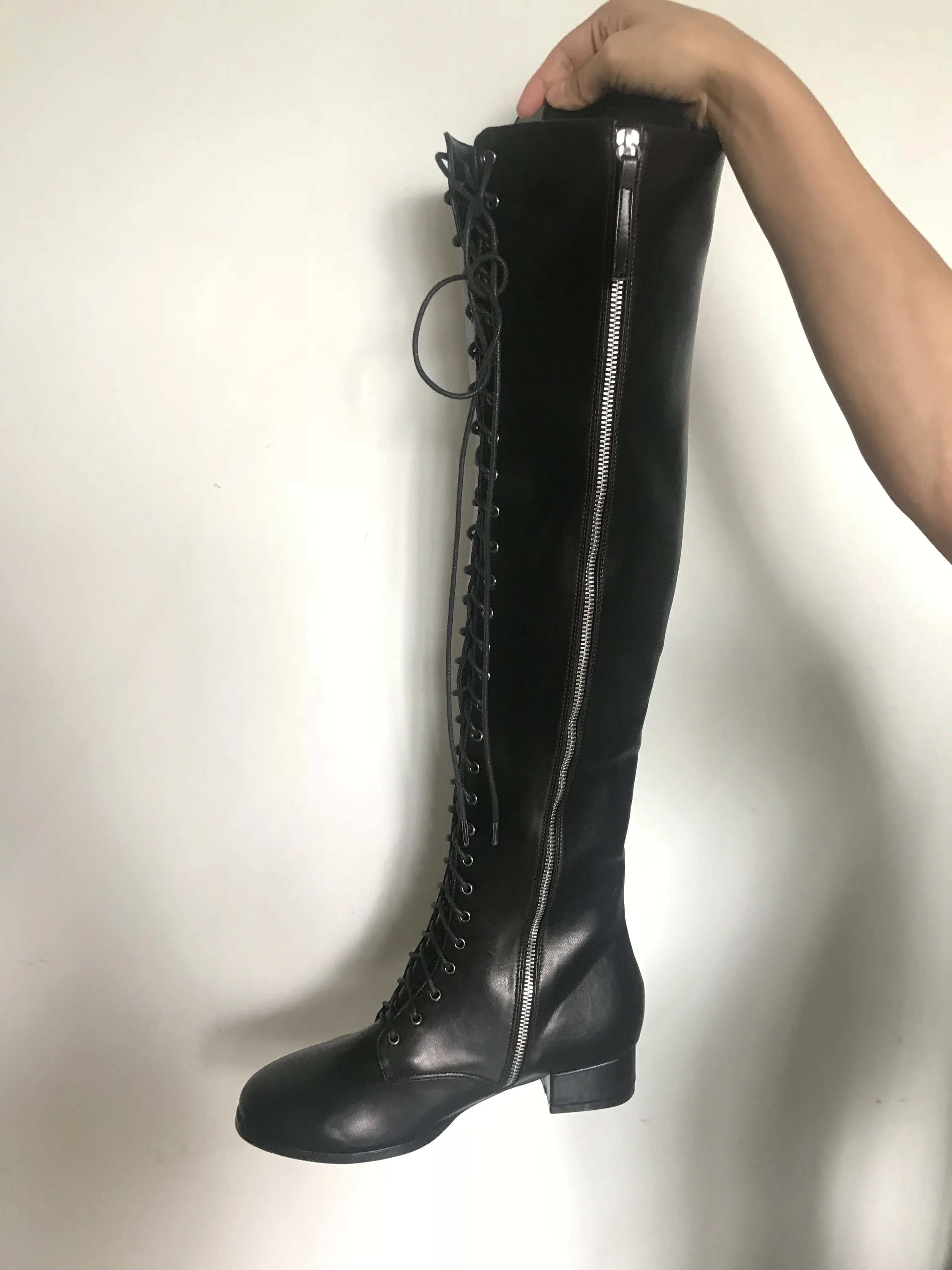 Женские Зимние ботфорты на низком каблуке с круглым носком|Ботфорты| |