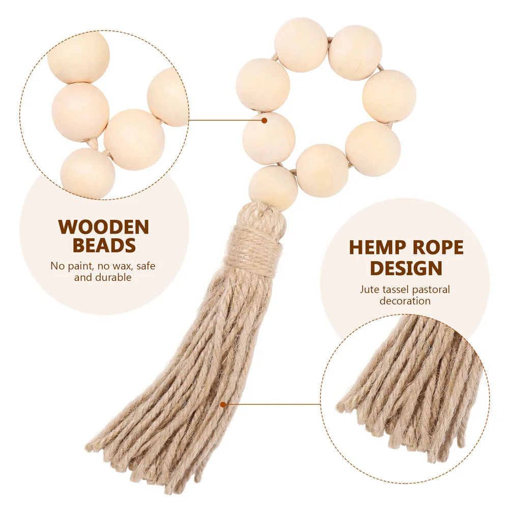 

Vosarea 6pcs Farmhouse Beads with Tassels Rustic Pastoral Wood Bead Garlands Natural Prayer Beads Wall Hanging Decor for Home We