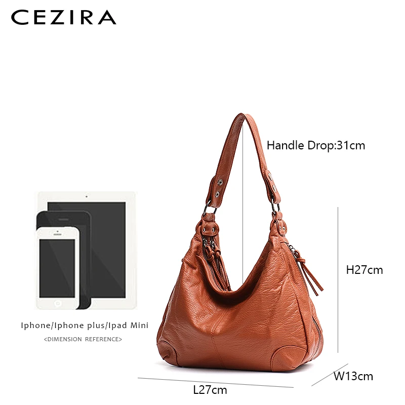 CEZIRA, двойная молния, женская сумка Хобо, повседневная, мягкая, мытая кожа, веганская сумка, на плечо и через плечо, подушка, сумка, повседневная сумка