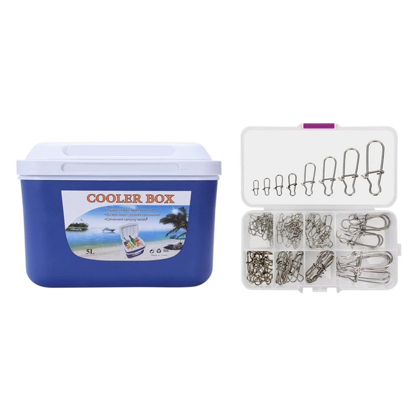 

1 Pcs 5L Car Insulation Box Outdoor Car Cooler Box & 1 Box Hooked Snap Pin Fishing Swivel Tackle Tool