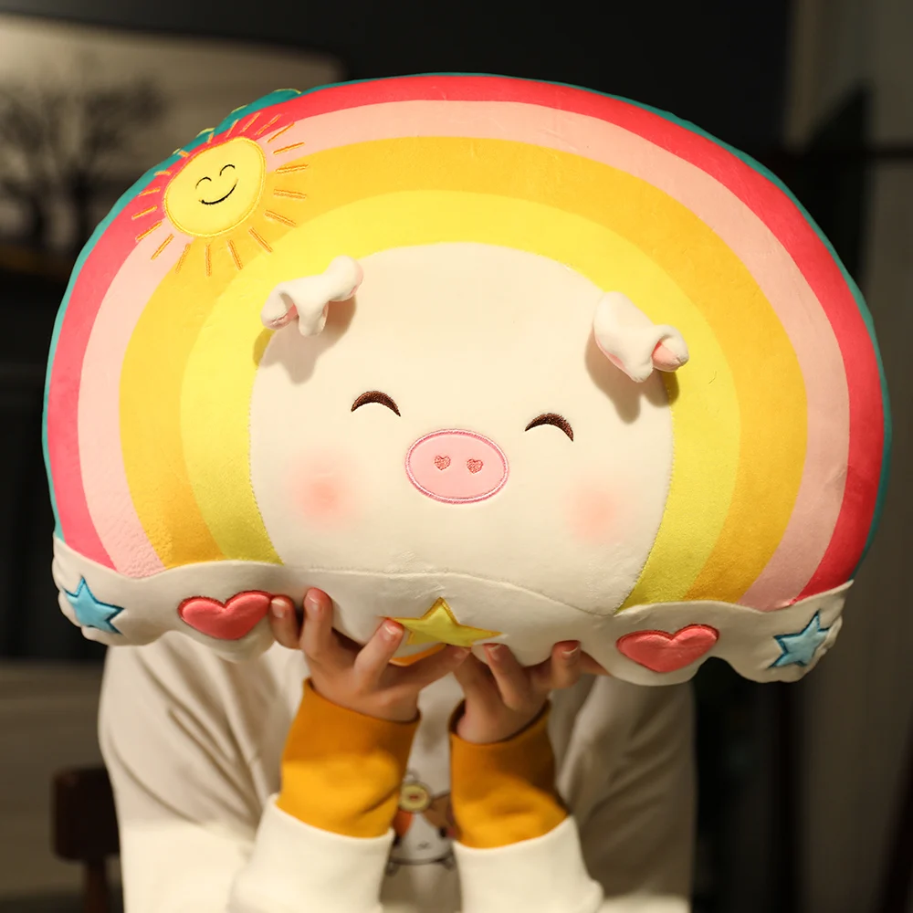 Comprar Nuevo Arco Iris Kawaii Unicornio Conejo Cerdo Peluche Almohada Juguete Suave Dibujos Animados Animal Sonrisa Cara Relleno Muñeca Cama Cojín Almohada Para Dormir