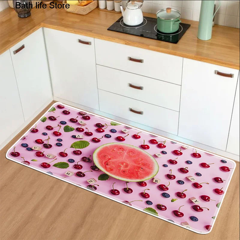 

Розовый напольный коврик, домашний кухонный коврик с фруктовым узором, противоскользящий домашний Придверный коврик, коврик для гостиной, ...