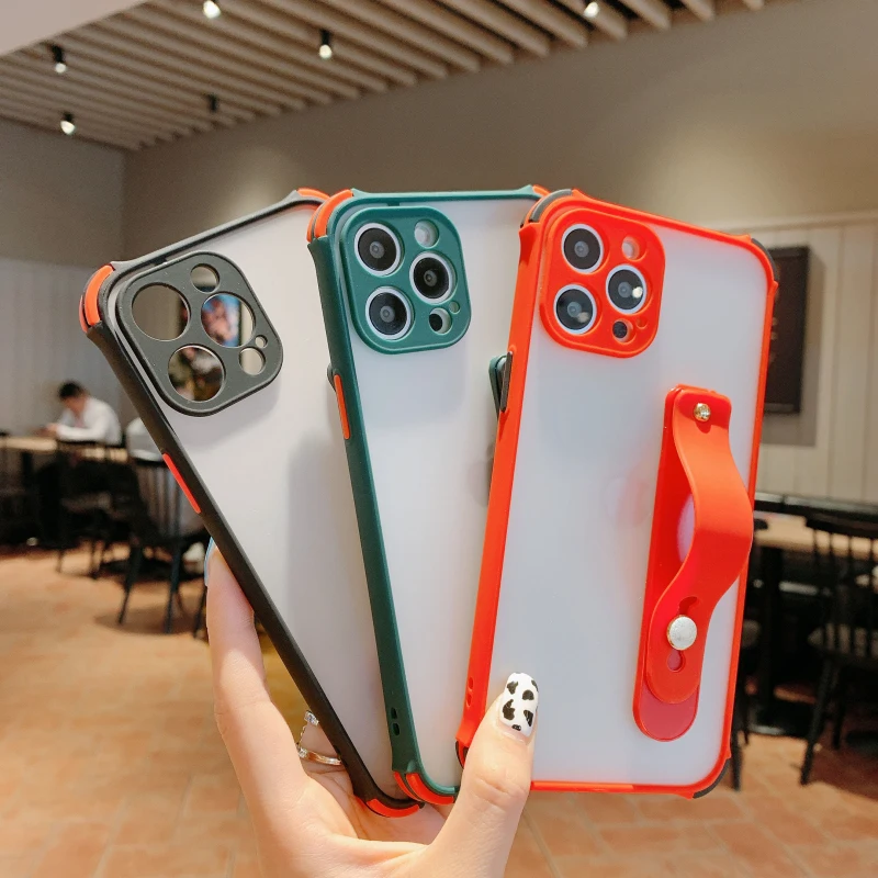 

Transparent Matte Phone Case For Xiaomi Redmi POCO X3 NFC F3 M3 A3 Lite Note 9 10 9S Pro Max Wristband Bracket Protection Cover