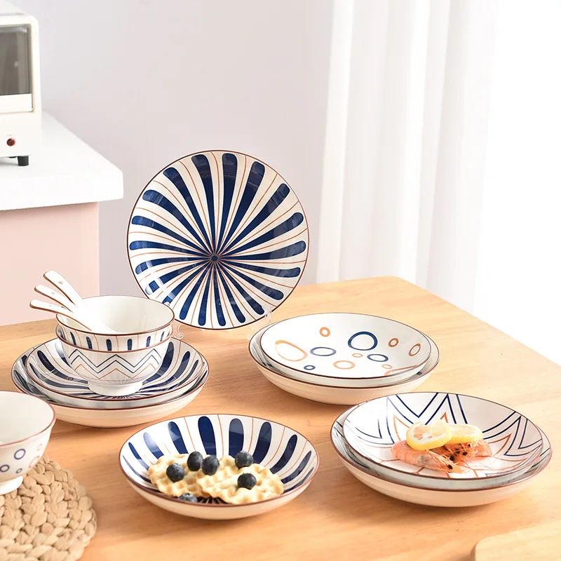 Набор геометрических обеденных тарелок в японском стиле миска ложка недорогая
