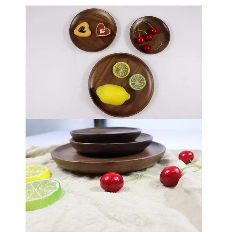 Круглый сервировочные тарелки черный орех деревянный поднос посуда десертные