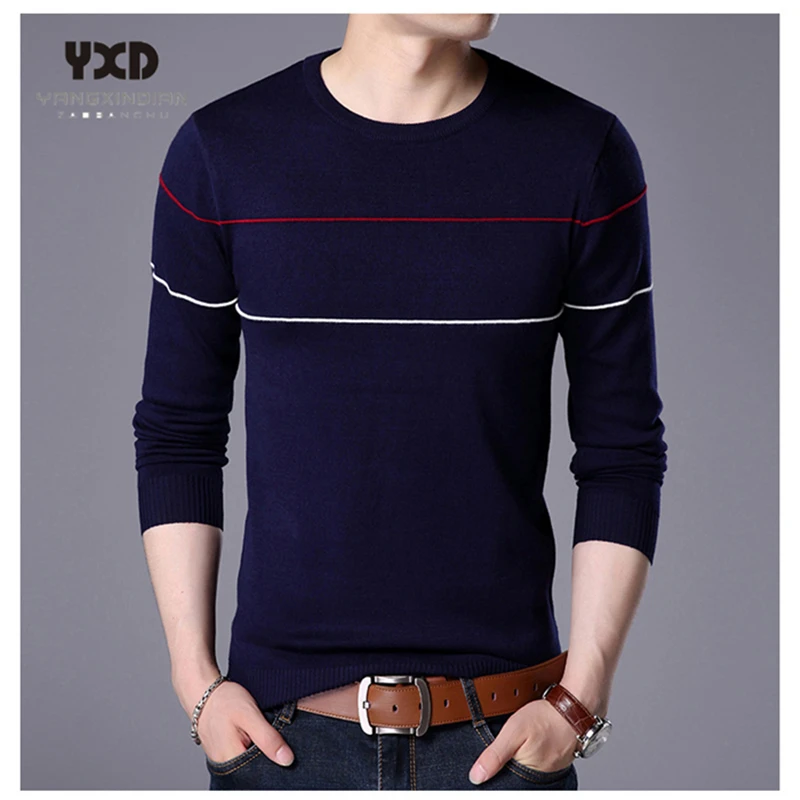 2020New fashion casual men clothing Spring Autumn round neck striped t shirts men t shirt  long sleeved sweaters camisa pullover