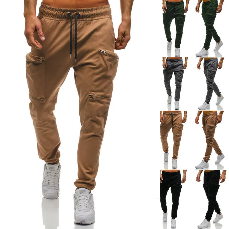 

2021 Spring And Autumn New Men's Multi-Pockets Dress Casual Pants Men's Loose Belt Small Foot Sports Pants Leisure 099