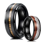 Трендовые 8 мм мужские черные вольфрамовые обручальные кольца с инкрустацией Гавайского дерева Koa и метеорита матовое покрытие мужское кольцо