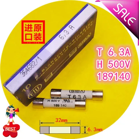

Imported German production SIBA fuse T 6.3 H 500 v, 189140, 7006565 A fuse tube
