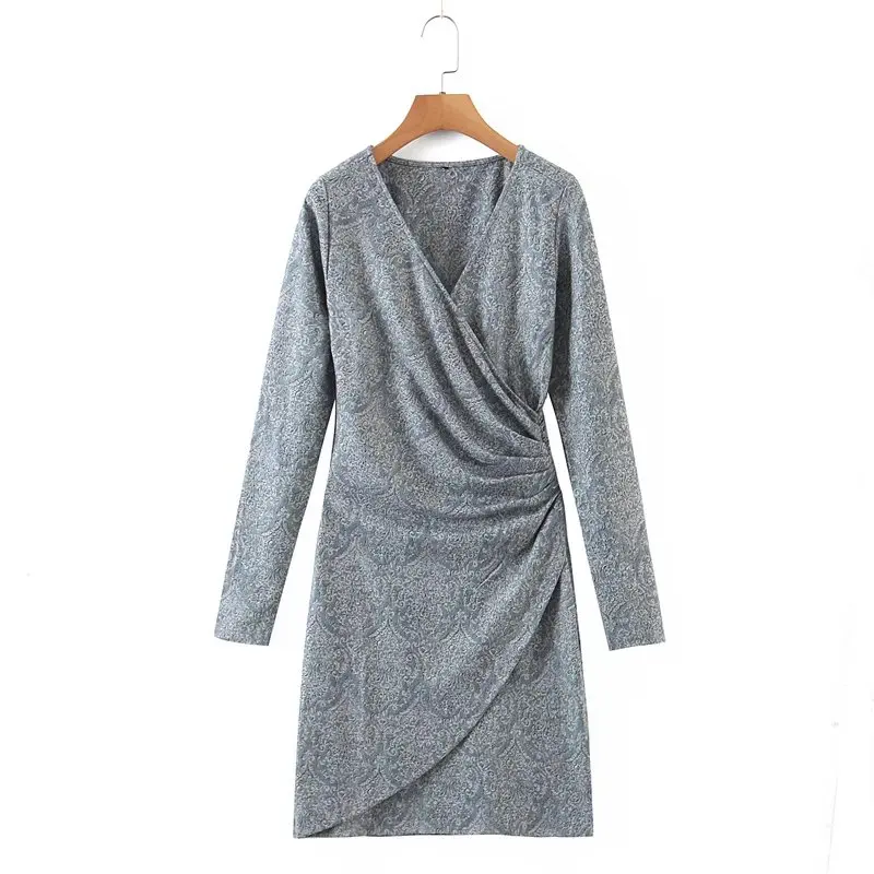 

2022 Fashion Women Flowers Knit Dress Long Sleeve Office Ladies Midi Dress