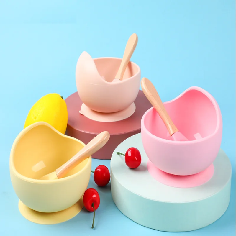 

Let'S Make 1set Silicone Baby Feeding Set Waterproof Spoon Non-Slip Feedings Silicone Bowl Tableware Baby Products Baby Plate