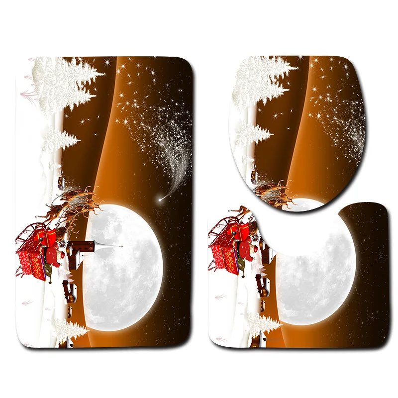 

Creative Christmas Elk Toilet Floor Mat Absorbent Water Non-slip Three-piece Floor Mat Door Mat Bathroom Carpets Bathroom Decor