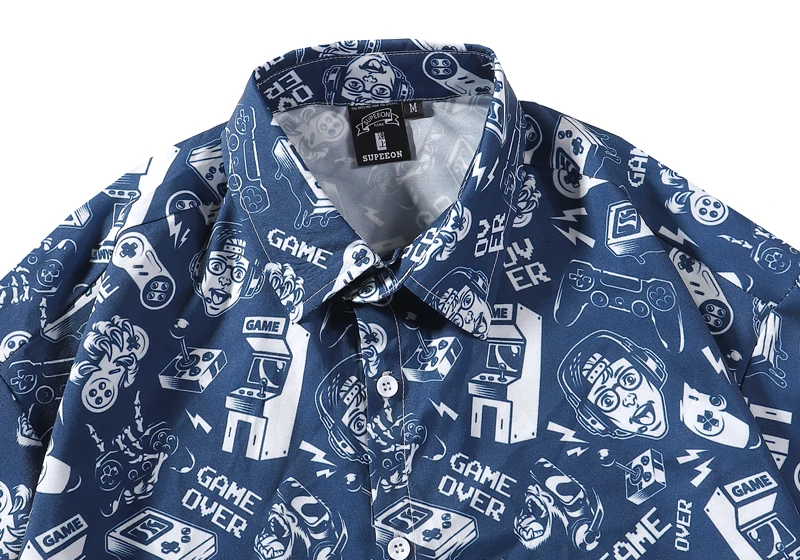 

New Beach Polyester Shirt Short Men Women 1:1 High Quality Blue Full Game Patttern Printing Hawaii Seaside Holiday Short shirt