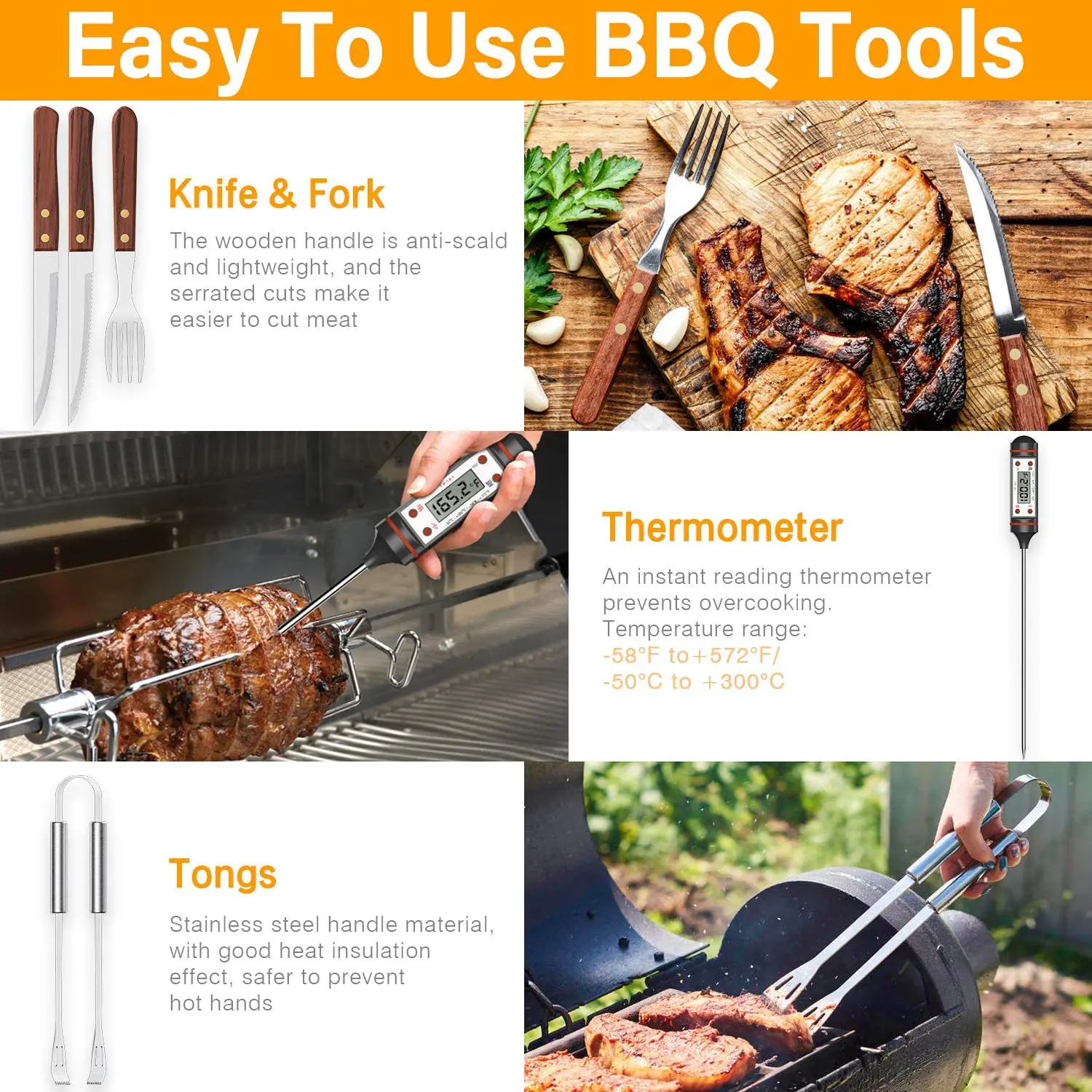 AISITIN-accesorios para parrilla de barbacoa con bolsa aislante, conjunto de herramientas de acero inoxidable para parrilla de barbacoa, accesorios para parrilla-4