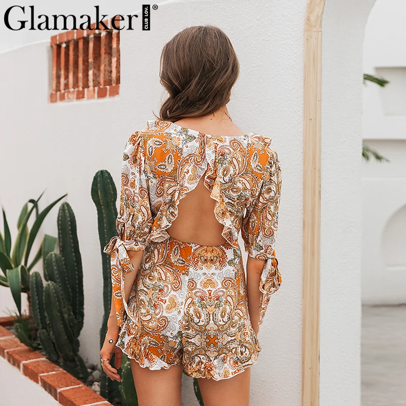 Женский Короткий комбинезон Glamaker элегантный винтажный с принтом пейсли вечерние