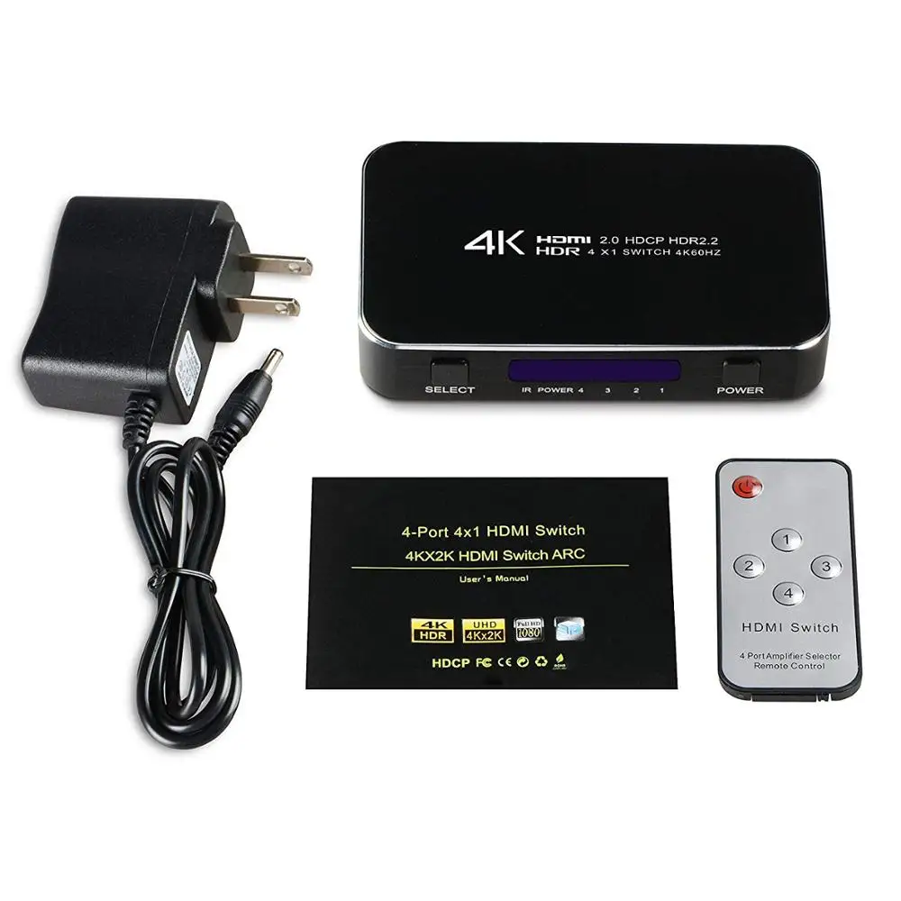 HDMI Switch 4x1 60hz 4 Port Auto Box Support HDCP 2.2 4Kx2K 3D 1080P in 1 Out Switcher Sele | Электроника