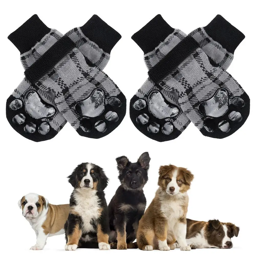 

4 шт., Нескользящие флисовые Носки в клетку для собак