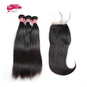 Ali Queen волосы 4x4 5x5 HD кружевная застежка с пряди 34 шт. бразильские Прямые Человеческие волосы Remy пряди с застежкой Бесплатная доставка