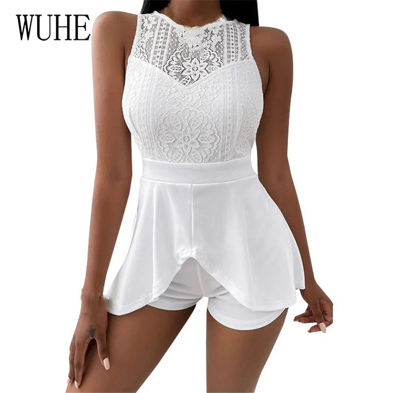 

YEYA Patchwork Lace Playsuits O Neck Sleeveless Sexy Off Shoulder Elegant Women Summer Party Nightclub Casual Slim Overalls
