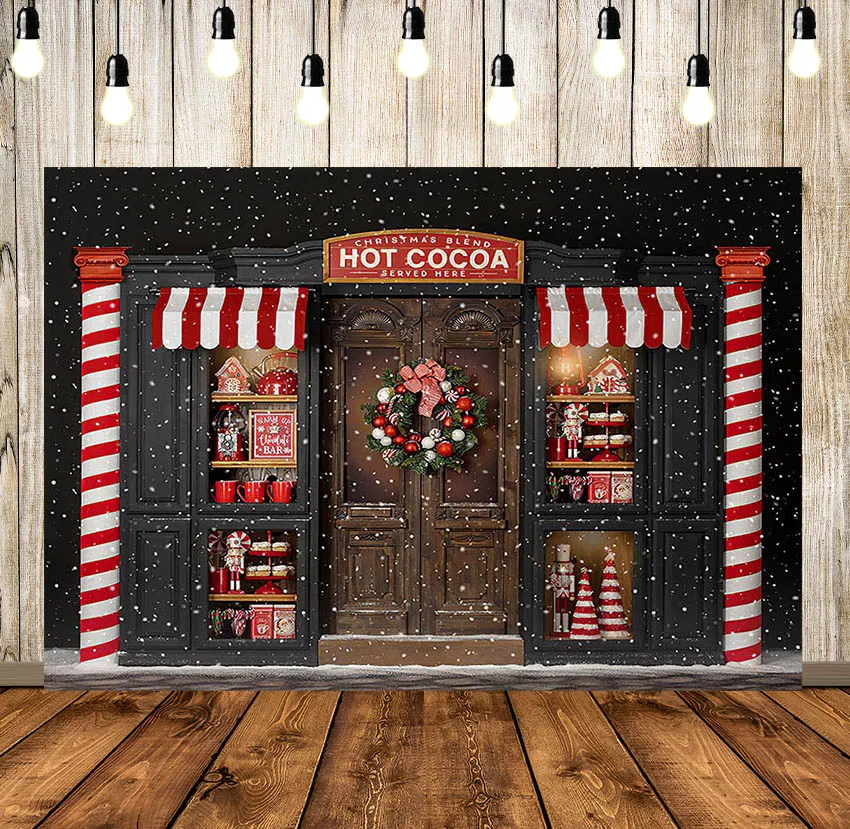 

Фон для фотосъемки Рождественский венок Снежинка горячий какао магазин дети семейвечерние Портрет фон для фотостудии реквизит